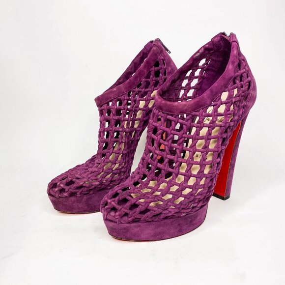 Louboutin Coussin Purple Suede Caged Booties - Picture 3 of 9
